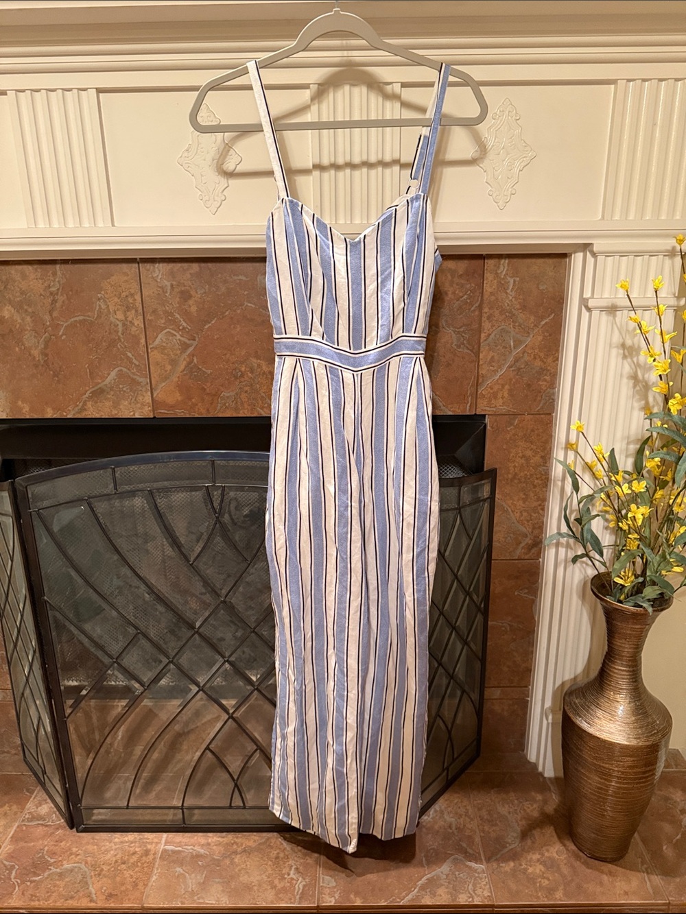 Express Blue and White Striped Jumpsuit
